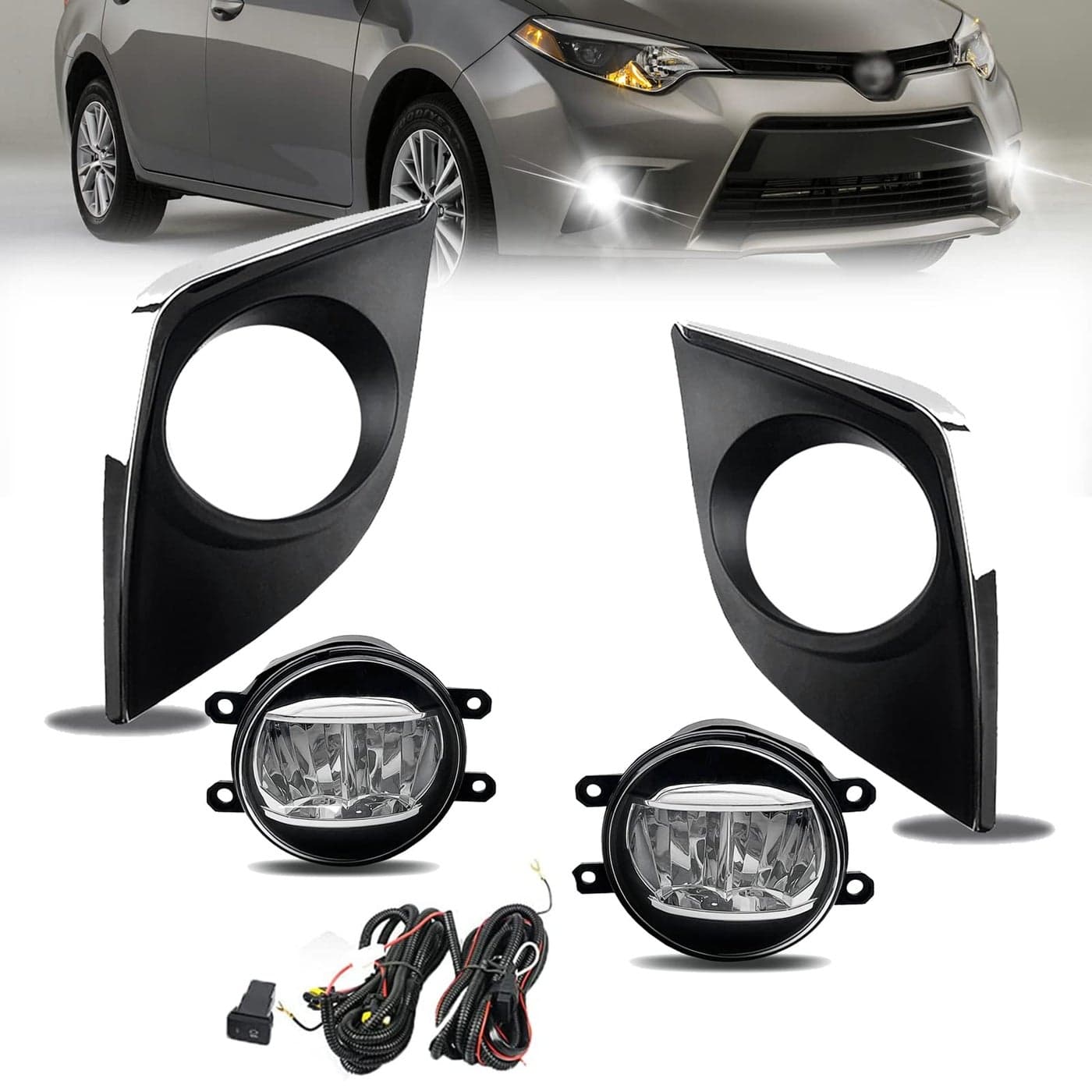 LED Fog Lights for 2014 2015 2016 CorollaAltis CE ECO L LE with LED Bulb Switch and Wiring Kit Clear Lens