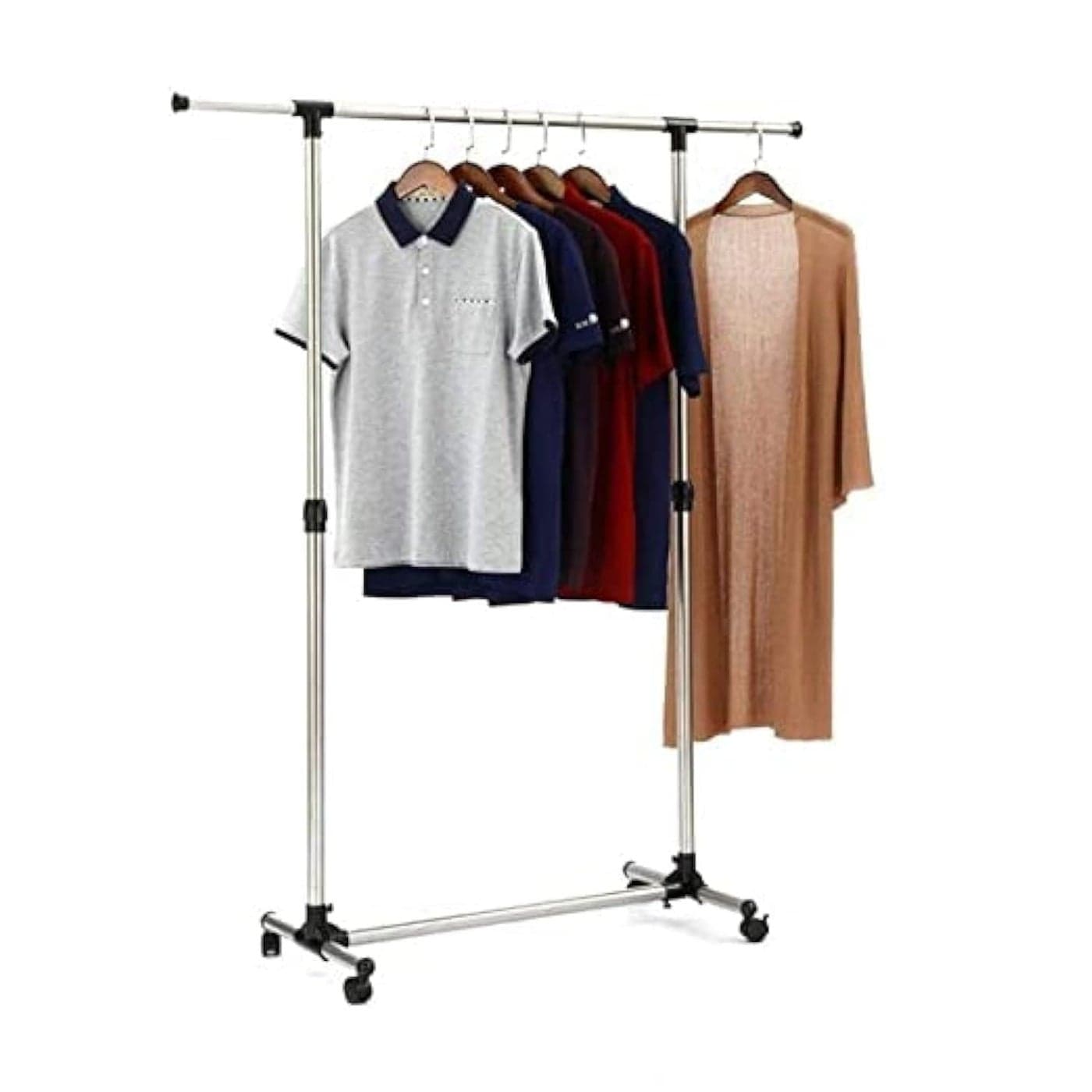 RAVIZAA Steel Single Pole Cloth Drying Stand Foldable Stainless Steel Garment Rail Rack Height Adjustable Clothing Racks for Boutiques Colour May Vary Standard Size