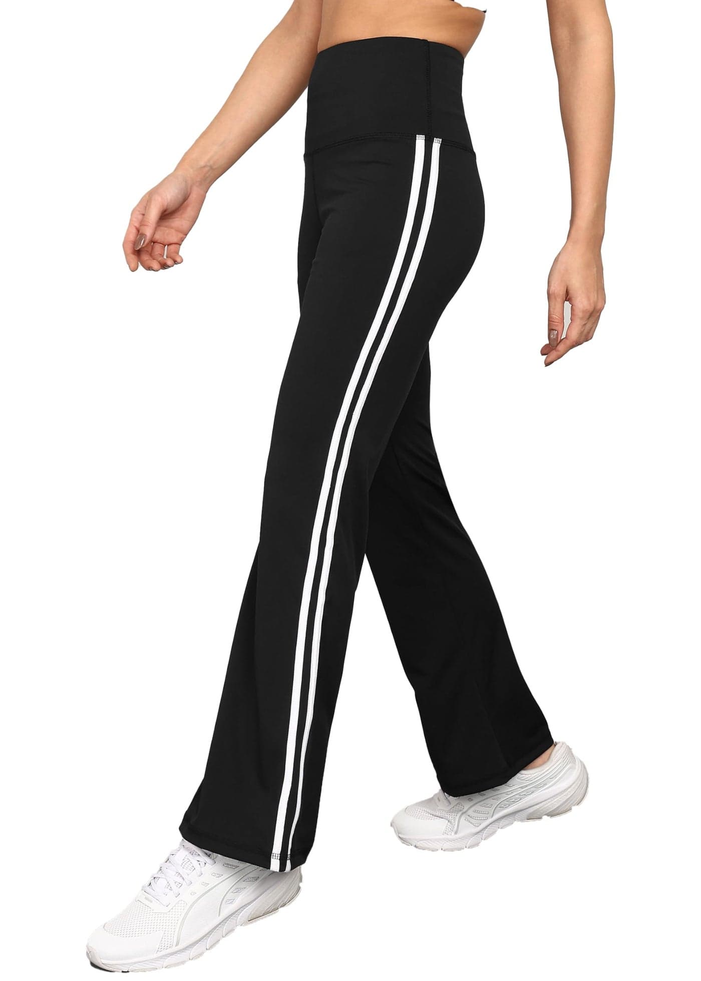 Rock Paper Scissors Premium Flare Gym Pants High Waist Stretchable Flared Leggings with Side Stripes Gym wear/Active Wear Tights Yoga Pants Dance Womens Workout Tights Gym Tight