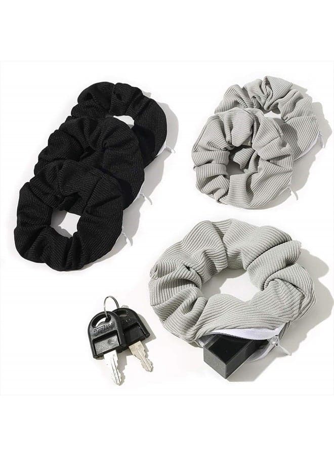 Pocket Scrunchies with Zipper Stash Scrunchy Hair Ties (Black Gray)