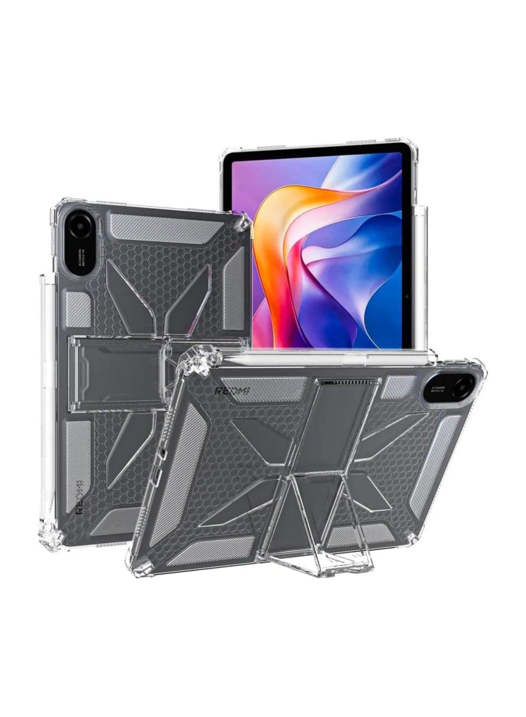 Case Compatible with Xiaomi Redmi Pad 2 11 inch 2025, Shockproof Flexible Cover with Airbag Protection Pen Slot Stand, TPU Anti-Scratch Transparent Clear Case