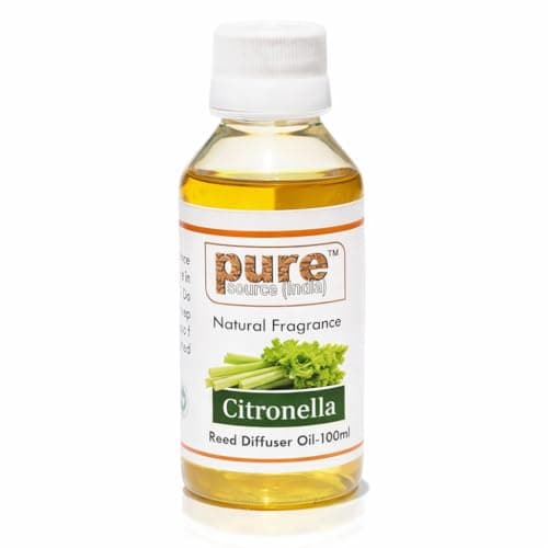 Pure Source India 100ml Reed Diffuser Oil Set with 8 Reed Sticks – Long-Lasting Home Fragrance Air Freshener for Living Room, Bedroom & Office (Citronella)
