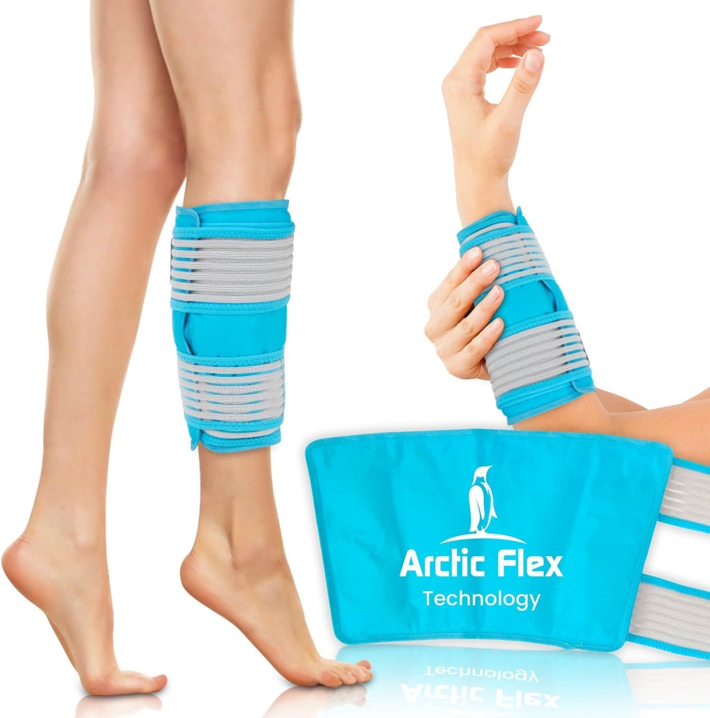Vive Calf Shin Ice Pack Wrap Single Extra Strength Hot Cold Therapy for Shin Splints Leg Pain Adjustable Compression Straps to Stay In Place Flexible When Frozen with 30 Minutes of Cold