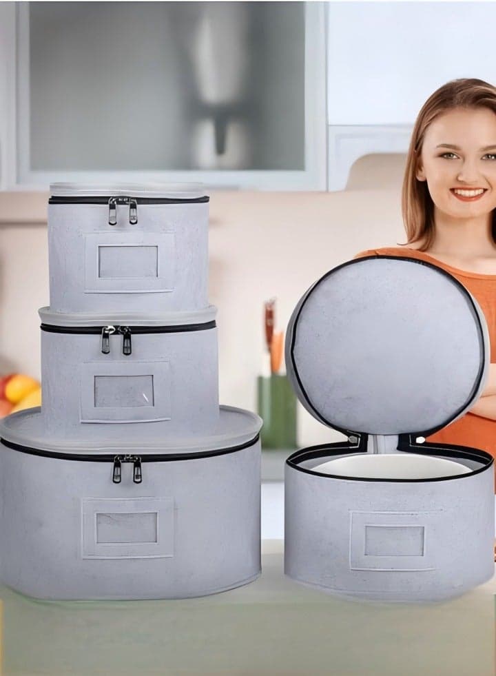 4 Pieces of China storage containers, felt tableware storage container, stackable and movable storage box, anti-collision, used for storing plates, glasses, tableware, gray