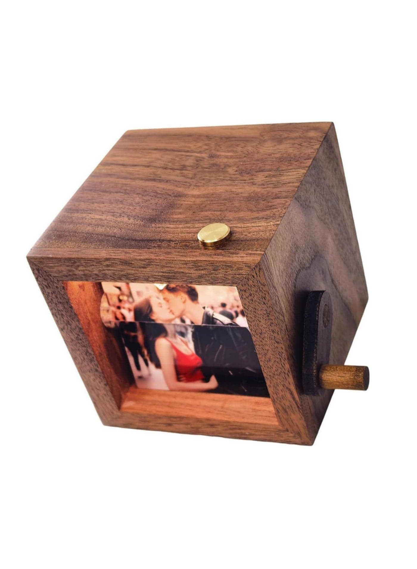 1PC Vintage Wood Flipbook Animation Display with Manual Turning Mechanism 8 Photo Slots Creative Picture Frame Album for Memories Home Gift Black Walnut