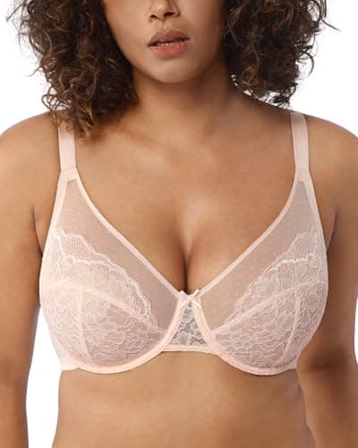 HSIA Minimizer Bras for Women Enchante Full Coverage Underwire Bras Plus Size Lifting Floral Lace Bra for Heavy Breast Dusty Peach