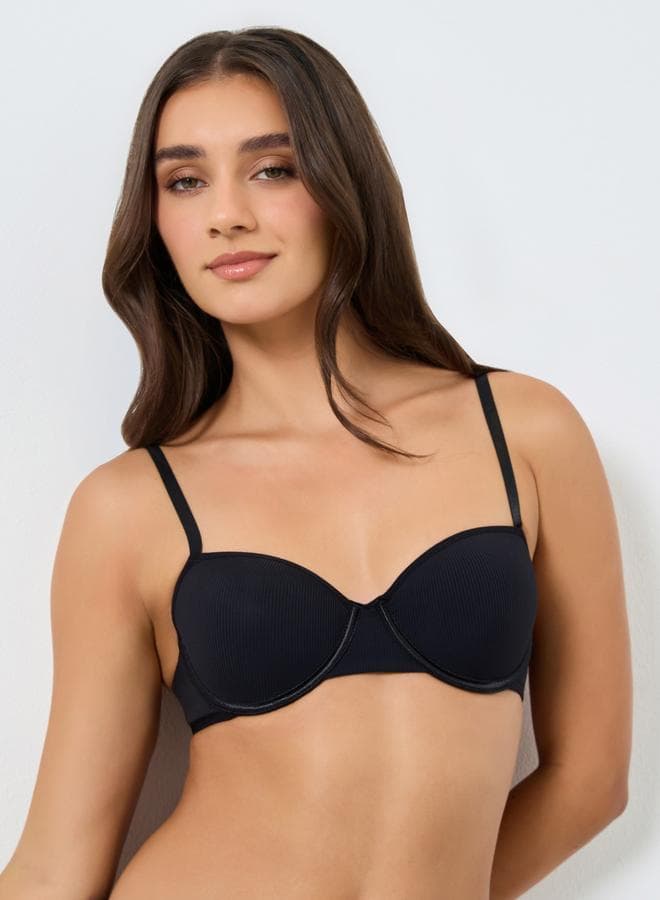 Solid Textured Padded Wired Bra