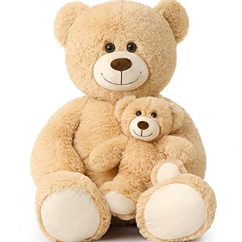 Tezituor Big Teddy Bear with Baby 39 inch Large Mommy Teddy Bear with Baby Giant Stuffed Bear for Kids Girlfriend on Mothers Day Valentine Christmas Baby Shower Light Brown