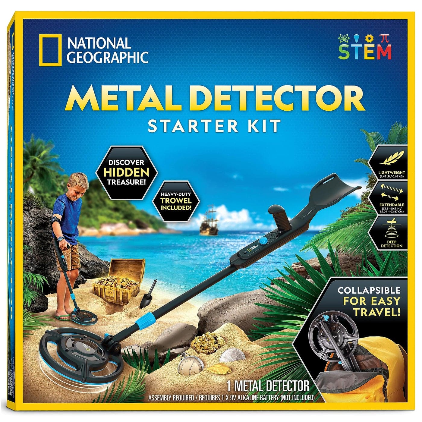 National Geographic Starter Metal Detector Kit for Kids Kids Metal Detector with 74 Waterproof Coil Trowel Lightweight Gold Detector Beach Detecting Gift for Boys Girls