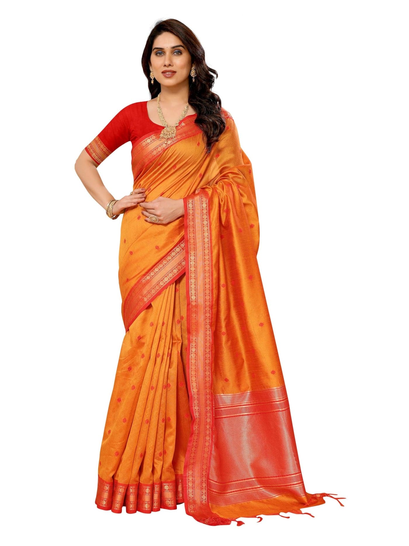Sidhidata Women's Cotton Silk Jacquard Boardered Saree With Unstitched Blouse Piece (Kalyani Orange_Orange_Free Size)