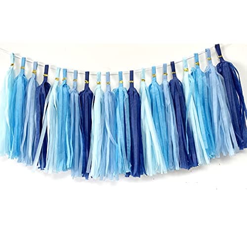 Tissue Paper Tassels Paper Tassels Garland Banner Table Decor Party Tassels Banner Wedding Birthday Baby Shower Nursey Party Decorations Supplies (20, Lt-Blue+Blue+Sky Blue+Royal Blue)