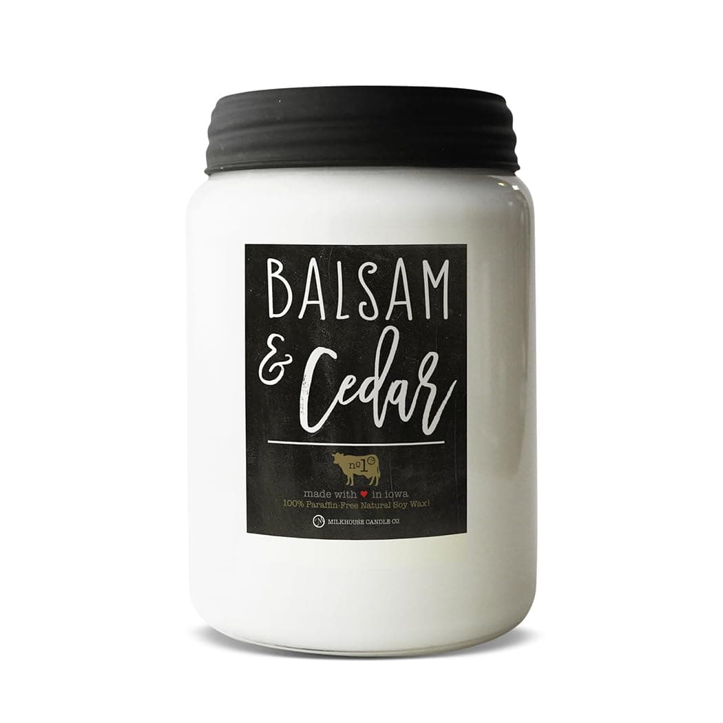 Milkhouse Candle Company Balsam Cedar 26oz Beeswax and Soy Candles Farmhouse Collection 100 Natural Paraffin Free with Premium Fragrance Oil Glass Jars with Lids