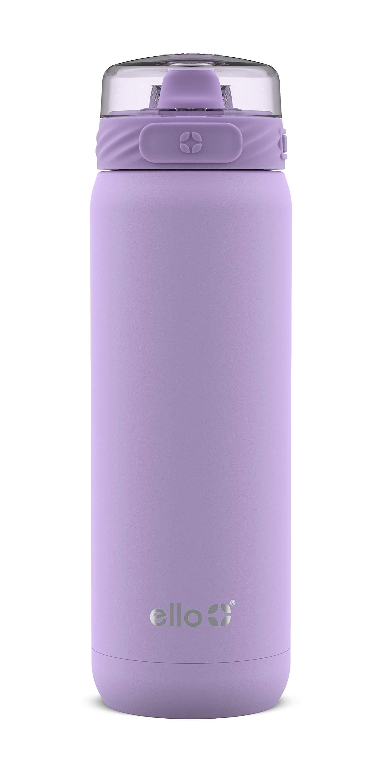 Ello Cooper 22oz Stainless Steel Water Bottle with Straw and Carry Handle, Double Walled and Vacuum Insulated Metal, Leak Proof Locking Lid with Soft Silicone Spout, Reusable, BPA Free, Lilac