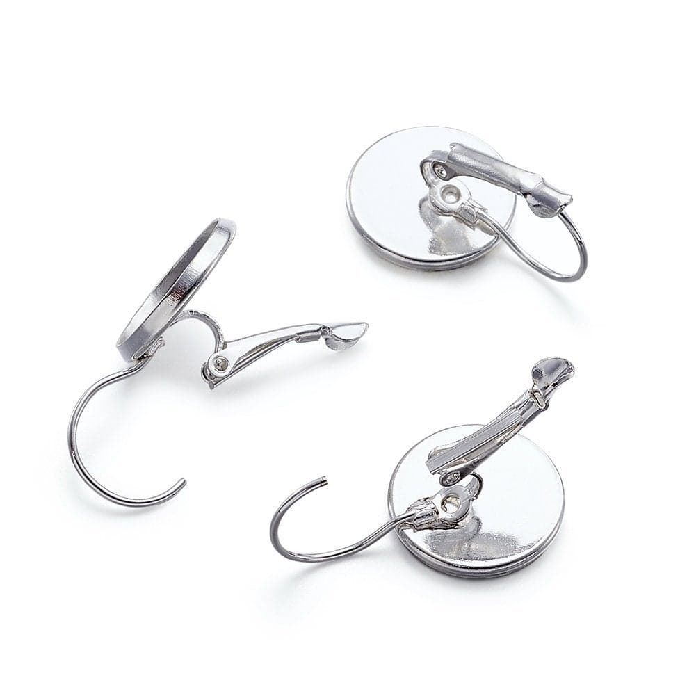 KISSITTY 100Piece Lever Back Hoop Earring Platinum 12mm Inner Dia Blank Round Bezel Cabochon Earring Setting