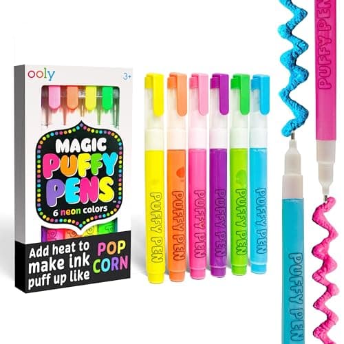 Ooly Puffy Paint Neon Gel Pens Set of 6 3D Foam Texture Painting Magic Puffy Pen Creative and Fun Pens for Kids Arts and Crafts Drawing Supplies