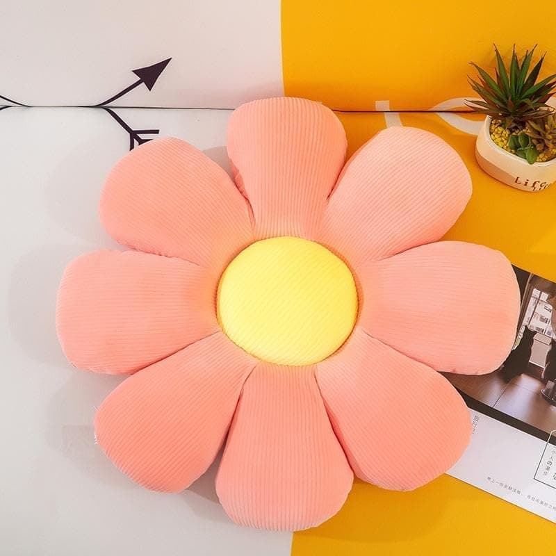 AVSHUB Sunflower Shaped Throw Pillows Cute Preppy Decorative Pillows Floor Cushion for Girls Bed Room Couch Sofa Chair Aesthetic Decor (35CM, Pink/Yellow)