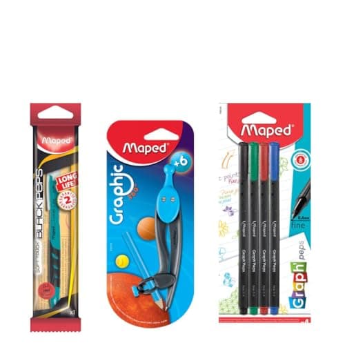 MAPED Mandala Art Kit|Fineliners Doodling Pens|Doodlibg Kit| Mechanical Pencil|Compass|Fine Liners|Writing Material|School instruments |Triangular Shape For Easy Grip, Multicolor