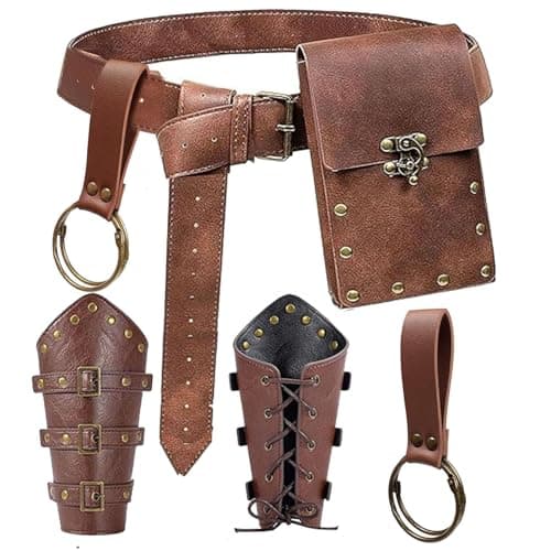 Renaissance Costume Belt Pouch Bracers Vial Potion Bottle Leather Keyring Hook LARP Cosplay Retro Ren Faire Festival Dress ClassicBrown