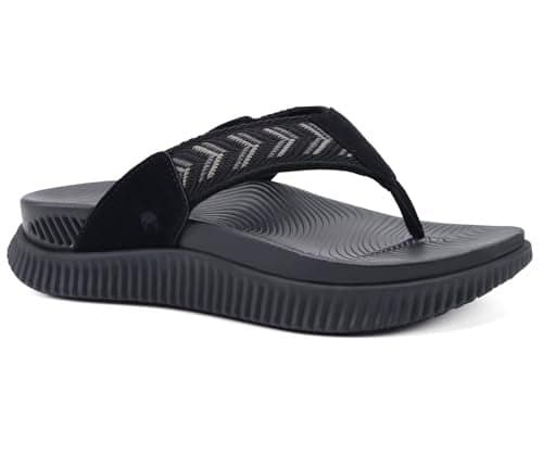 KuaiLu Womens Orthotic Flip Flops Athletic Thick Cushion Recovery Thong Sandals Summer Slip On Yoga Mat Ladies Sport Walking Sandles Comfortable Plantar Fasciitis Arch Support Beach Black Size 8