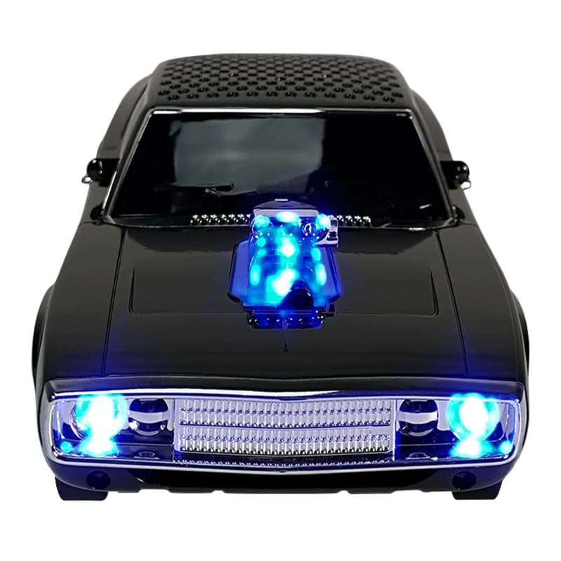 QFX Bluetooth 1968 Retro Muscle Car Replica Speaker, Dual 2-inch Speakers, Hands Free Link, Built-in Microphone, FM Radio and LED Party Lights, Black - BT-1968-BLK