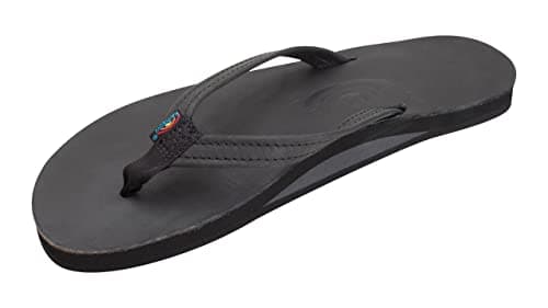 Rainbow Sandals Women's Single Layer Classic Leather Narrow Strap, Black, Ladies Large / 7.5-8.5 B(M) US