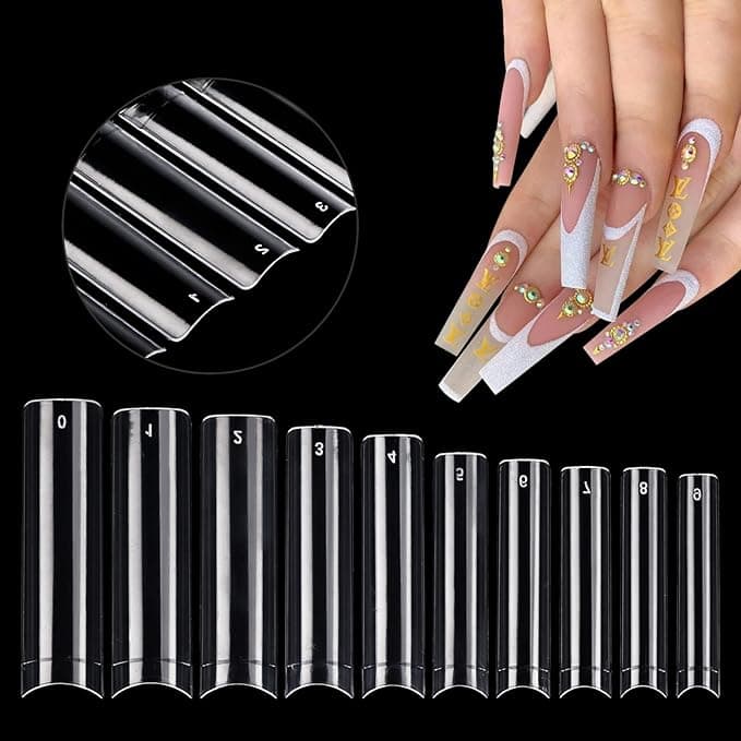 500Pcs XXL Extra Long Nail Tips No C Curve Clear Square False Nails Professional Set10 Sizes Ballerina Shaped Straight Fake NailsHalf Cover Press on Nails Extension Kit for DIY Nail Art