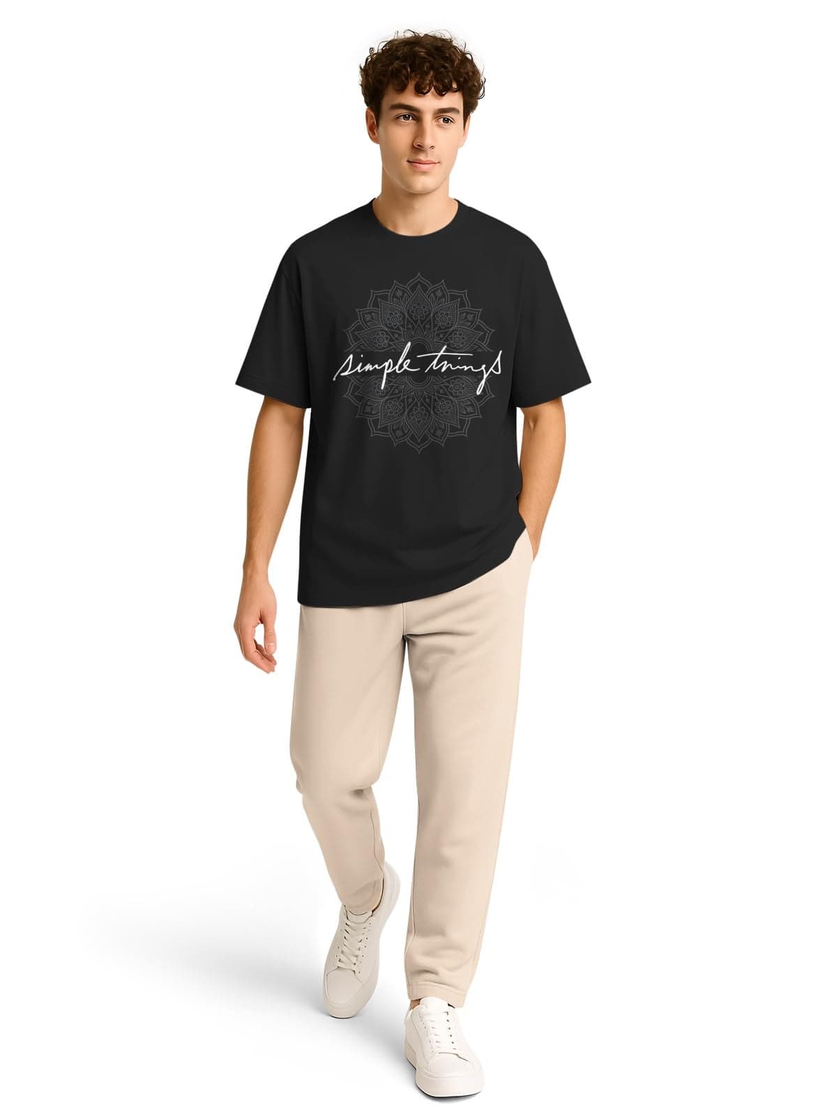 BULLMER Trendy Co-ords with Oversized T-Shirt & Pants Clothing Set for Men | Cotton Blend Cord Set for Men Black2/Beige XX-Large