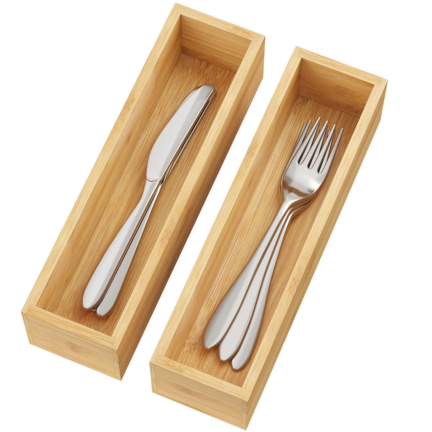 BAMEOS Kitchen Drawer OrganizerSmall Silverware Drawer OrganizerBamboo Utensil Organizer for Bathroom Dressing Room Office Pantry Natural 11x 3 Set of 2