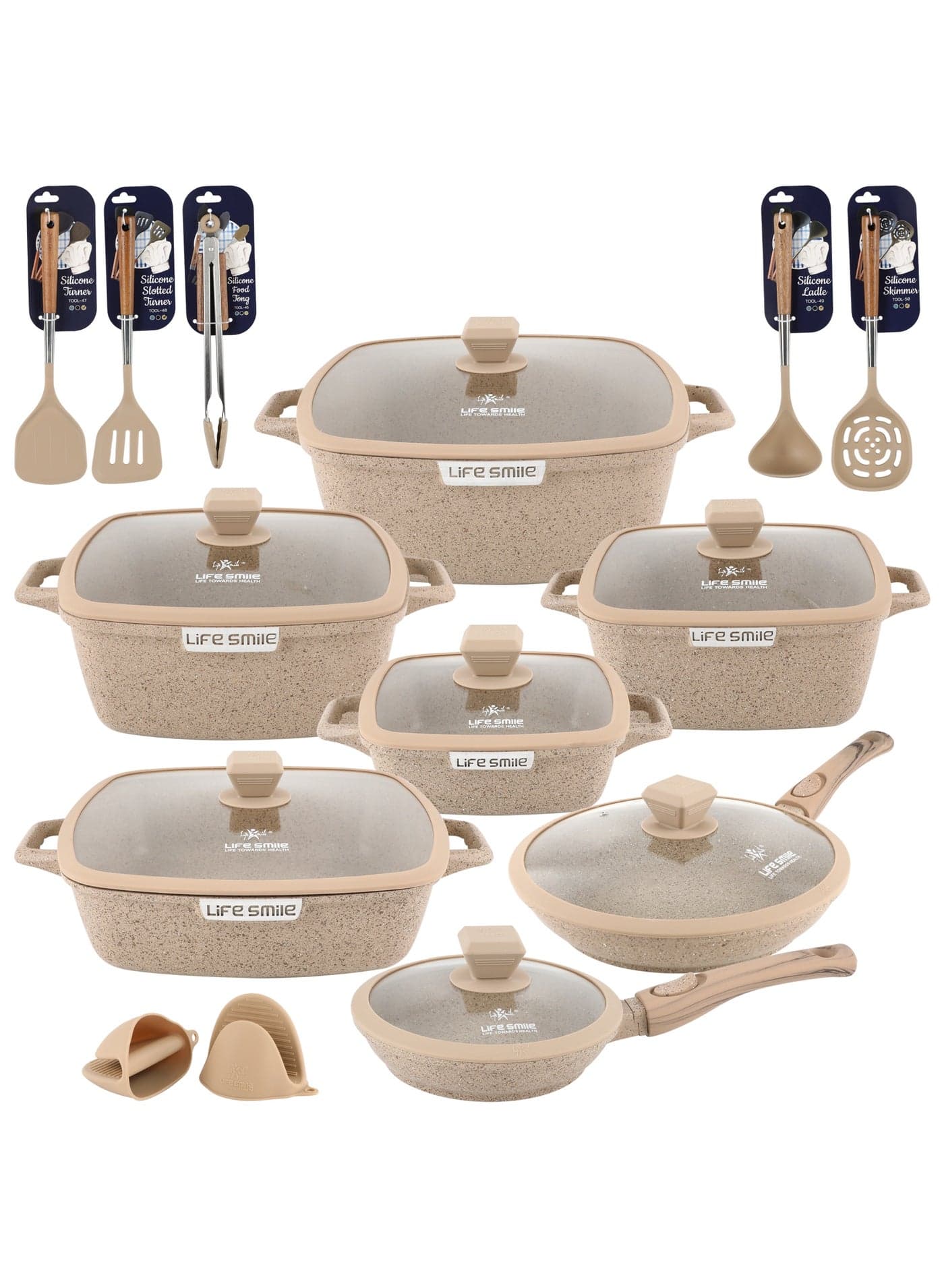 Life Smile Granite Nonstick Cookware Set with Lids – Multi-Layer Granite Coating, Induction Compatible Aluminium Pots & Pans