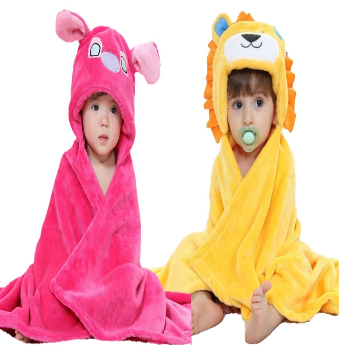BRANDONN Baby Bath Towel New Born Combo Pack of Funny Hood Wrapper Cum Blanket for Baby Boys and Baby Girls Pack of 2