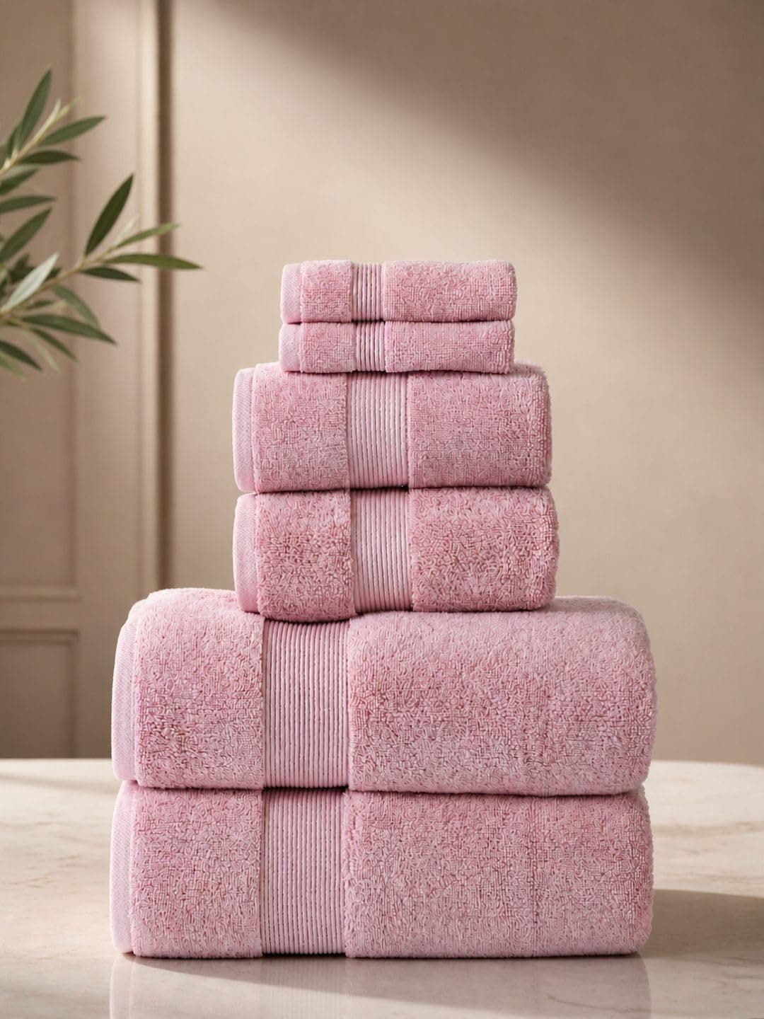SENSES by Riba 703 GSM 6 pcs Towels Set - All Cotton Zero Twist Premium Hotel & Spa Quality Highly Absorbent (2 Bath Towels, 2 Hand Towel and 2 Wash Cloth) - Mauve