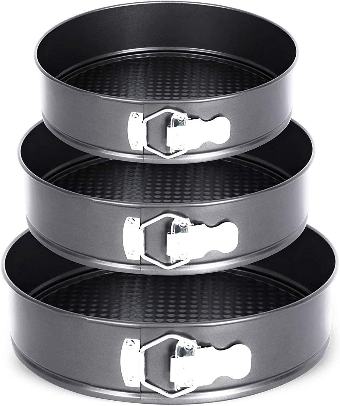 Mishrit Springform Aluminium 3 Piece Baking Cake Mould Round Shape Black Pieces of Teflon Coate