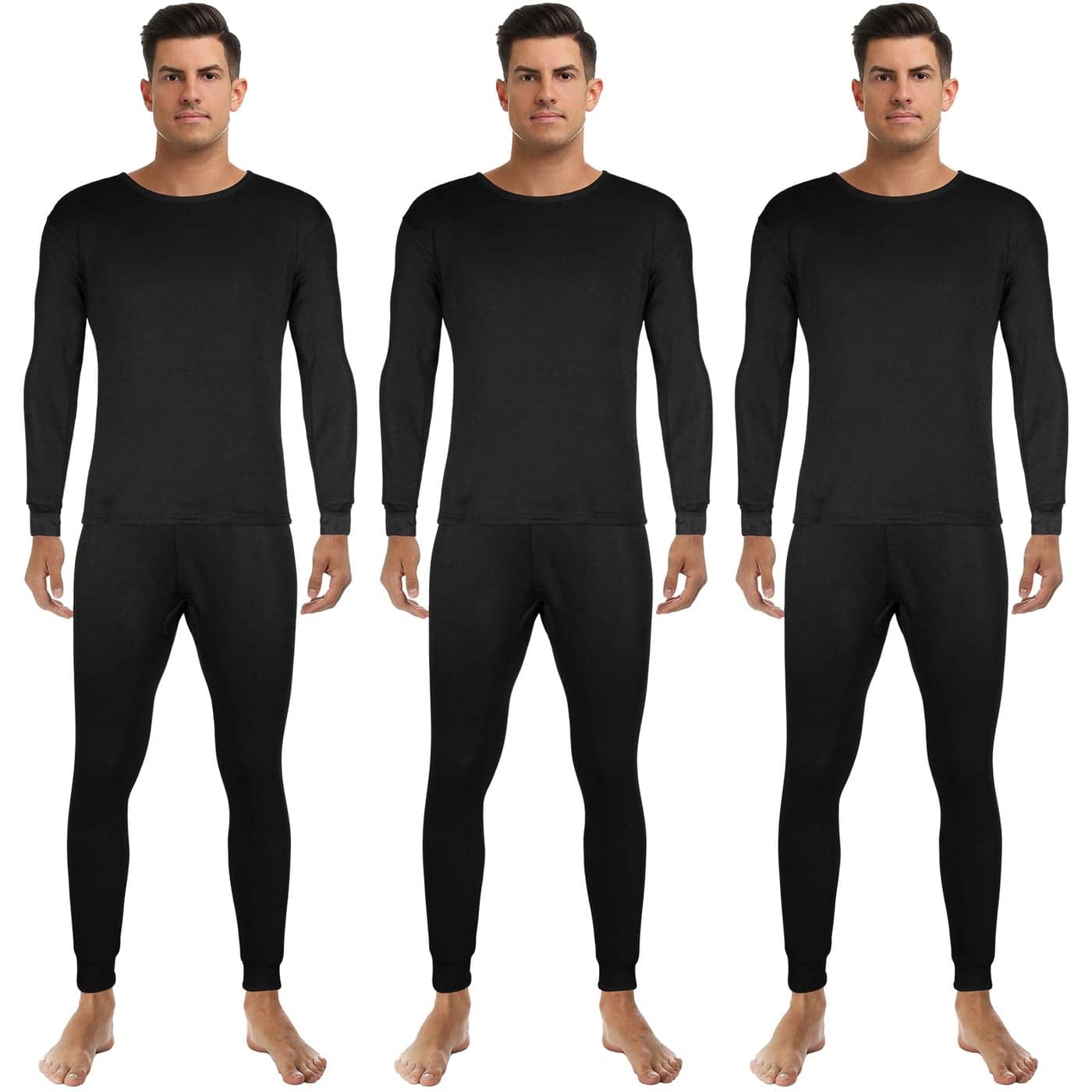 Haysandy 3 Sets Thermal Underwear for Men Soft Long Underwear Base Layer Thermals Fleece Warm Lined for Winter Cold Weather XLBlack