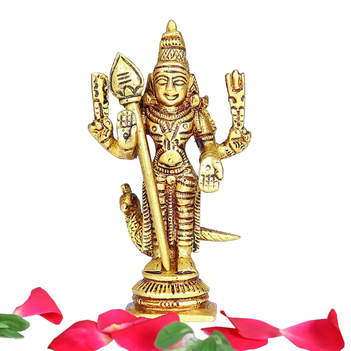 anciently Murugan Idol Brass Mini Mini Lord Murugan Statue Karthikeyan Idol Mini Murugan Silai Brass 8 CM Height Brass Gold Colour 1 Piece Religious