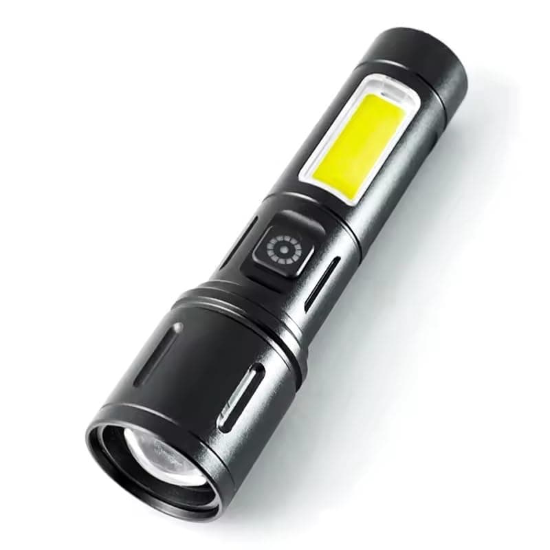 DotCom Rechargeable Aluminum Alloy Flashlight| with Three Level Lights Adjustments | Compact & Portable LED Torch Durable and Waterproof Torch Light for Camping, Hiking and Outdoors (Medium)