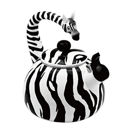 UPware Enamel on Steel Whistling Tea Kettle, Stovetop Teakettle (2.1 Quart, Zebra)