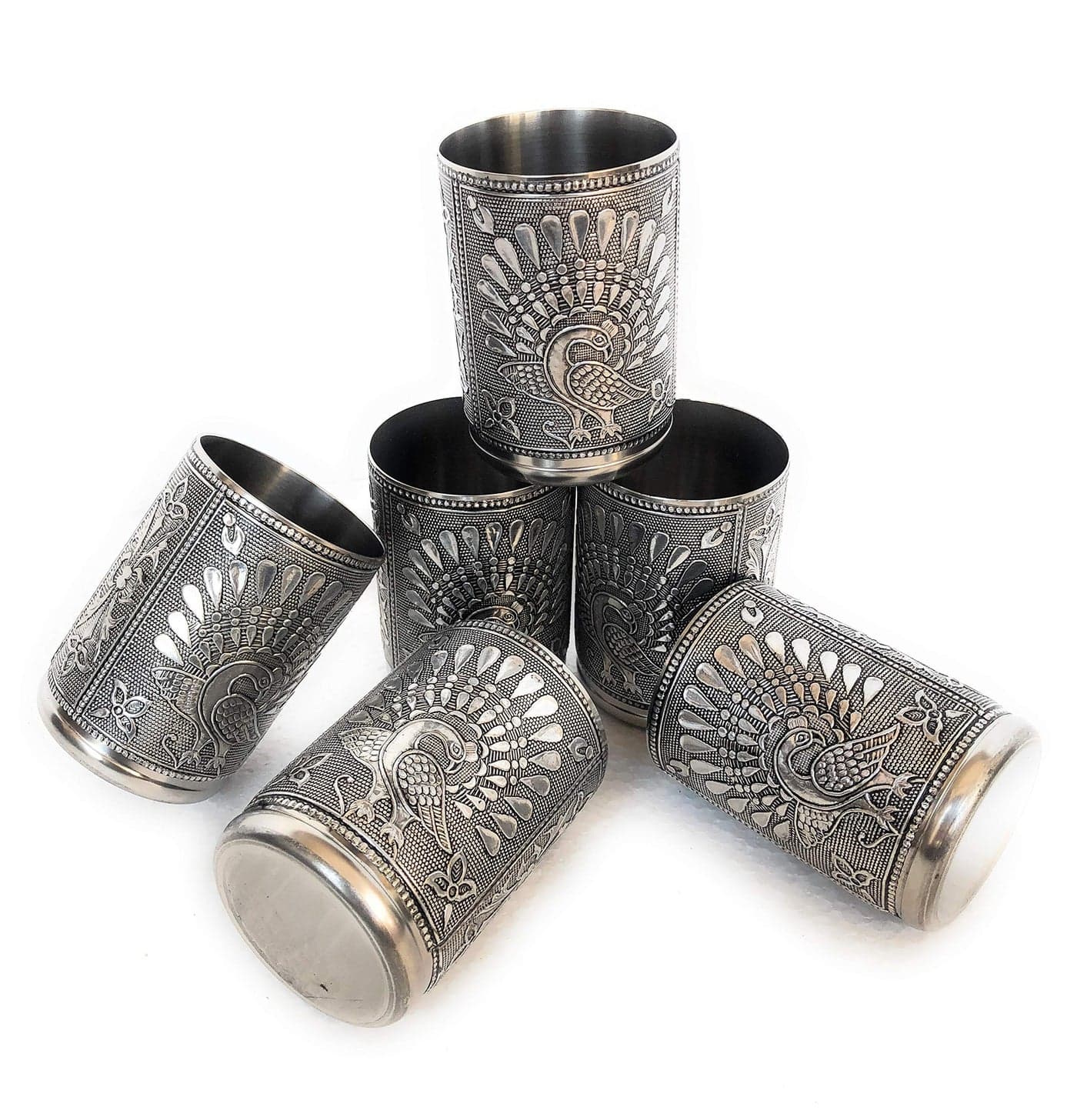 NAVRANG Glasses Set of 6,Meenakari Glass, Steel Glasses Set for Water, Decorative Glass, Diwali Gift, 220 Ml