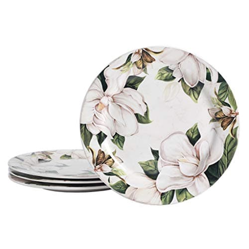 Bico Magnolia Floral Dinner Plates Set of 4, 11 Inch Large Ceramic Plates for Pasta, Steak, Stylish Serving Dishes, Microwave and Dishwasher Safe, Gift for Housewarming and Thanksgiving