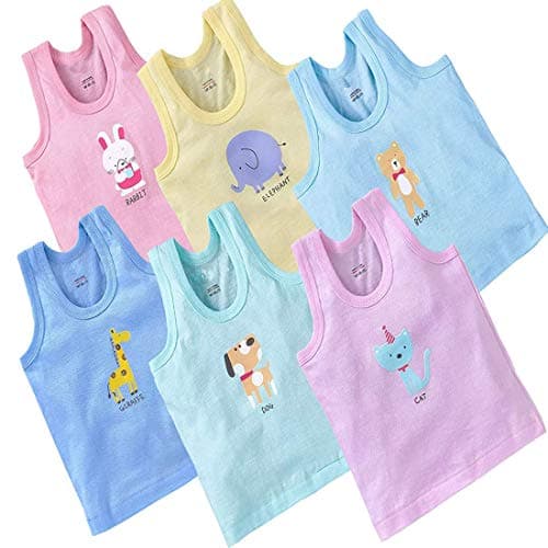 REVOLTEK Printed Regular Fit Vest Baniyan Cotton Inner Wear For Baby Wear Sleeveless Undershirts For Kids Sando Ganji Tank-Tops Toddler Girls/Boys Pack Of 6 (Light Color,3-6 Months)
