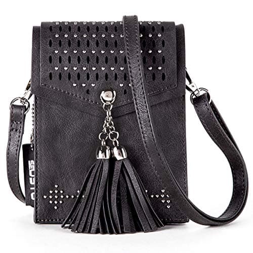 seOSTO Womens Small Crossbody Bag, Tassel Cell Phone Purse Holder Wallet,Black Bag