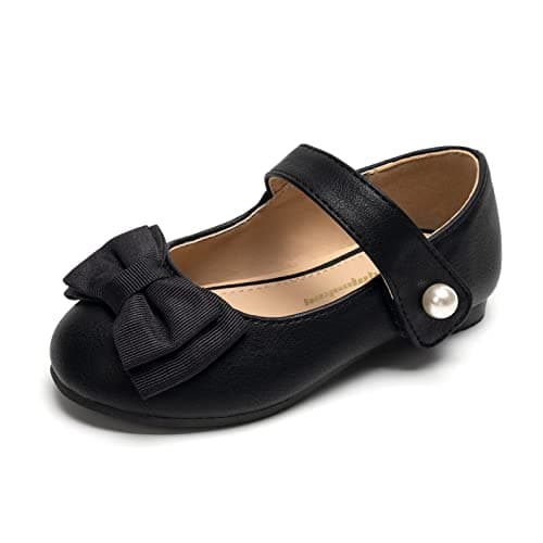 FUNKYMONKEY Toddler/Little Girl Mary Jane Dress Shoes Casual Slip on Ballet Flat (2 Little Kid, Black Bowknot)