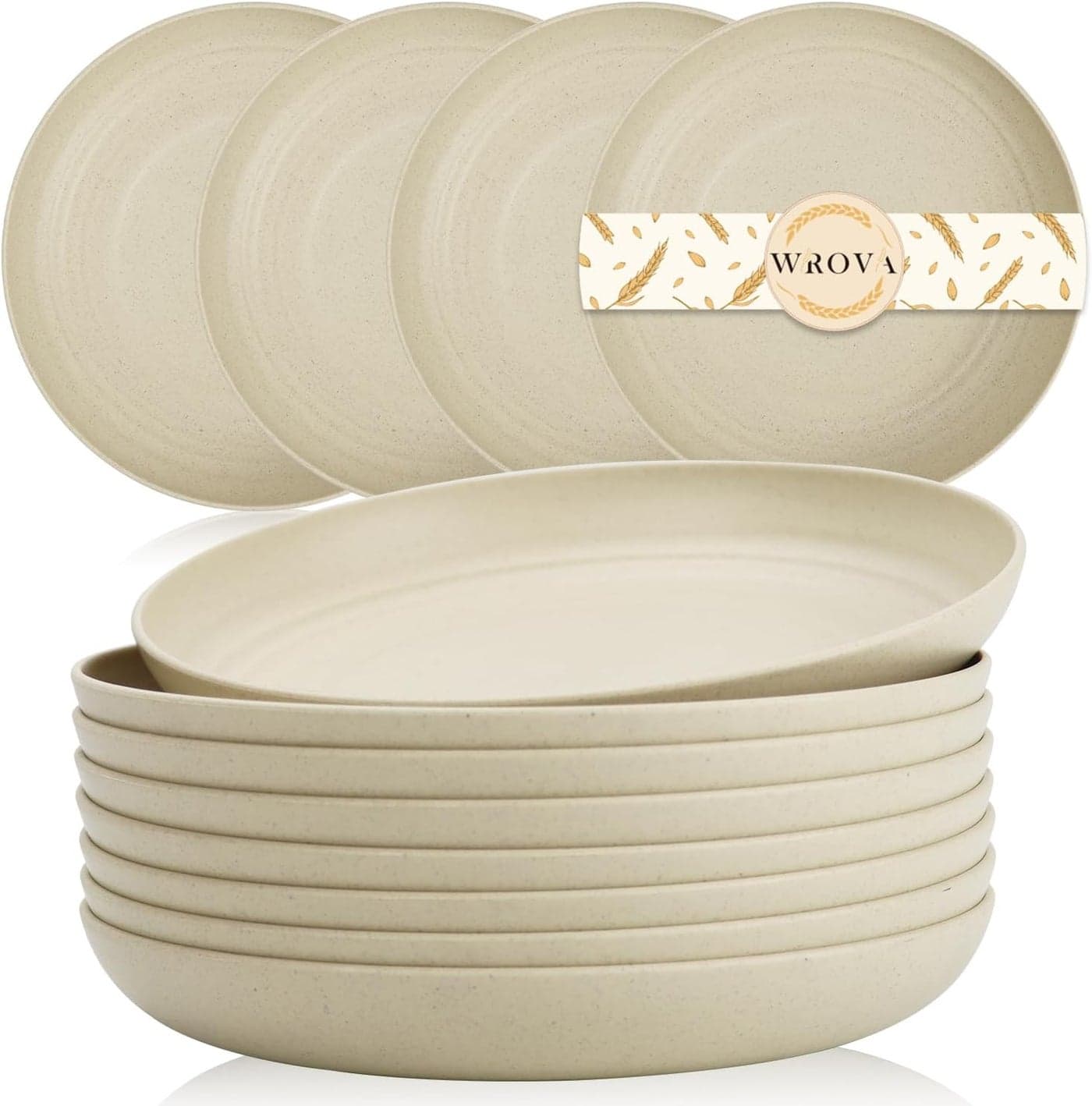 Wheat Straw Plates 9 Inch Unbreakable Dinner Plates Set of 8 Dishwasher Microwave Safe Plastic Plates Reusable Lightweight Plates for kitchenRV Beige