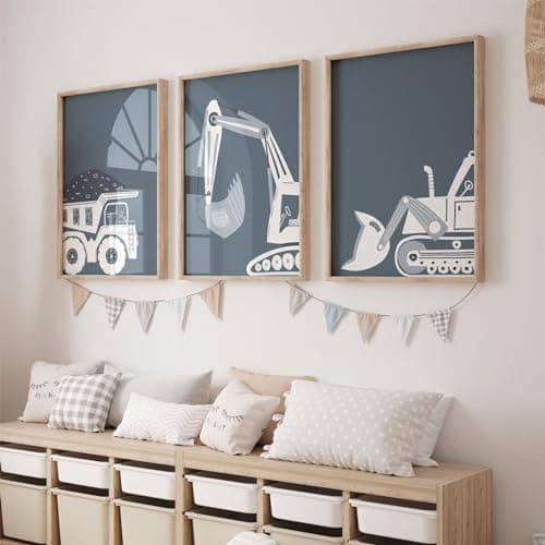 Construction Truck Wall Art Decor Toddler Boys Room Canvas Posters Tractor Vehicle Wall Art Nursery Pictures Prints Dump Truck Wall Art Kids Playroom Artwork for Bedroom 16x24 Inch Unframed Set of 3