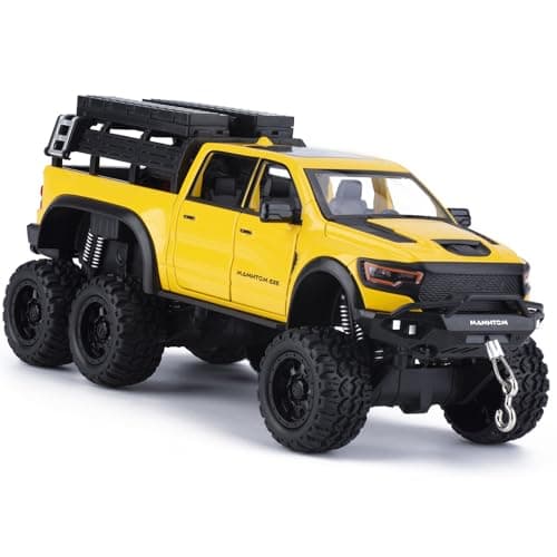 FRJV Pickup Truck Toy 124 Diecast Trucks Mammoth Model Car KitsMetal Toy Truck Suitable for Kids and Car CollectionPull Back Cars with Light and SoundTrucks for Kids Ages 48Yellow