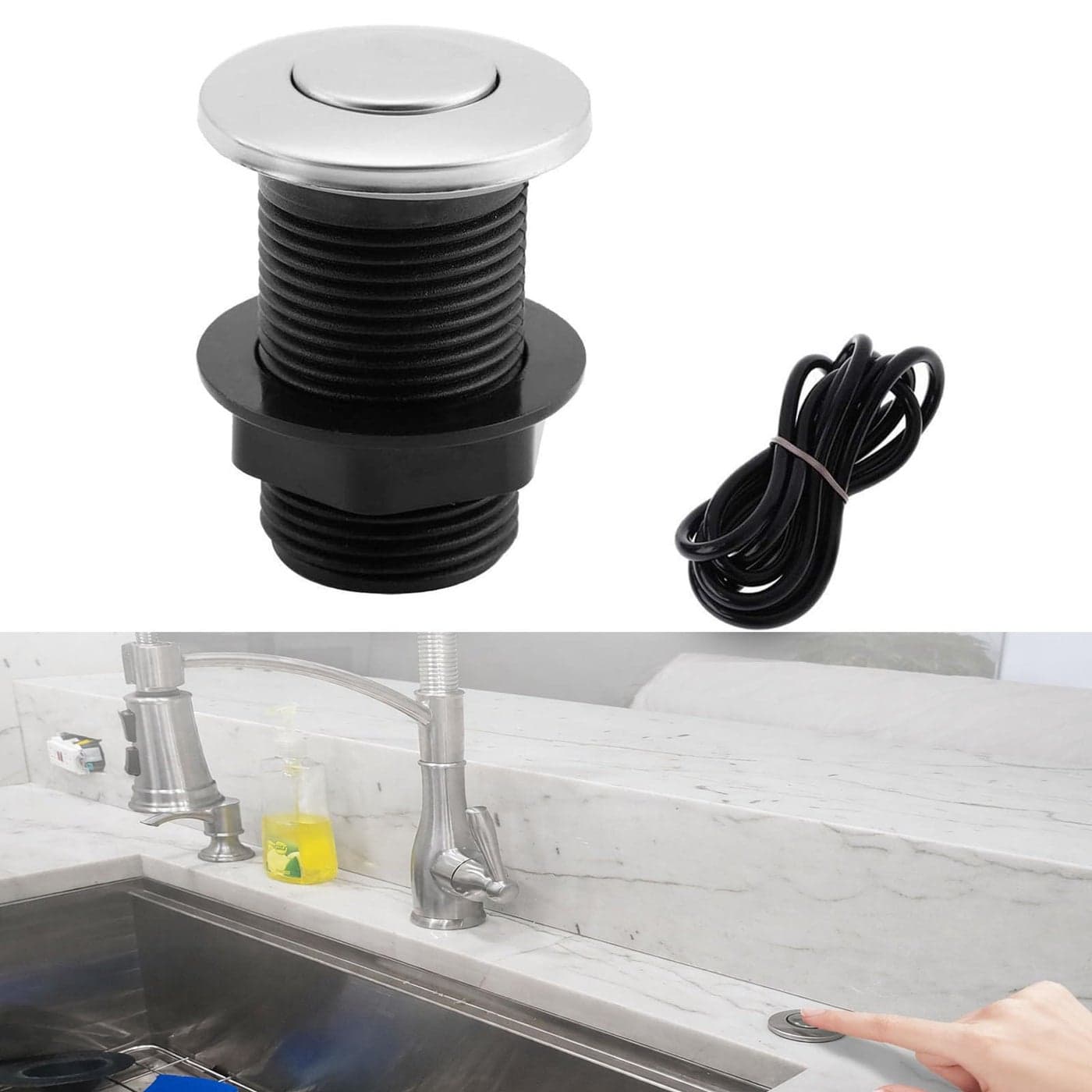 2026 Upgraded Sink Top Push Button with Air Hose Replacement Air Switch Button for Garbage Disposal Air Actived Switch Sink Garbage Disposal Parts by Ketofa