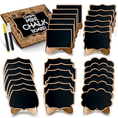 Mini Chalkboard Signs for Food Labels- 30 Pack Small Wooden Framed Blackboard for Wedding Table, 5 Assorted Shapes for Party Buffet Decor, Food Place Cards or Dessert Table Display Set