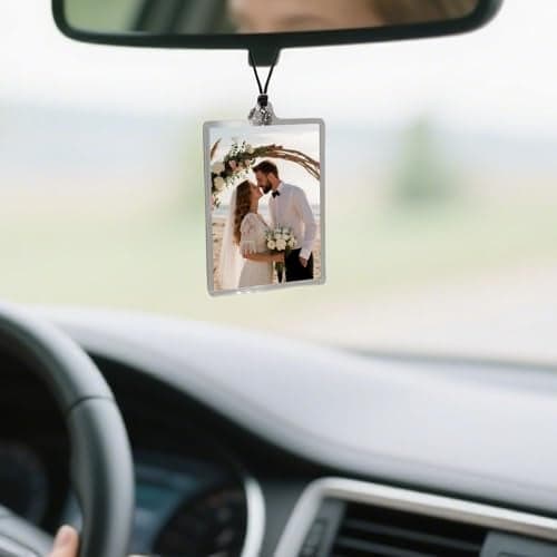 ORIESSE Car Picture Frame,Rear View Mirror Hanging Car Charms,2.5"×3.5" Acrylic Picture Holder with Beads and Tassel,Cute Personalized Photo Frame Gift for Women Teens