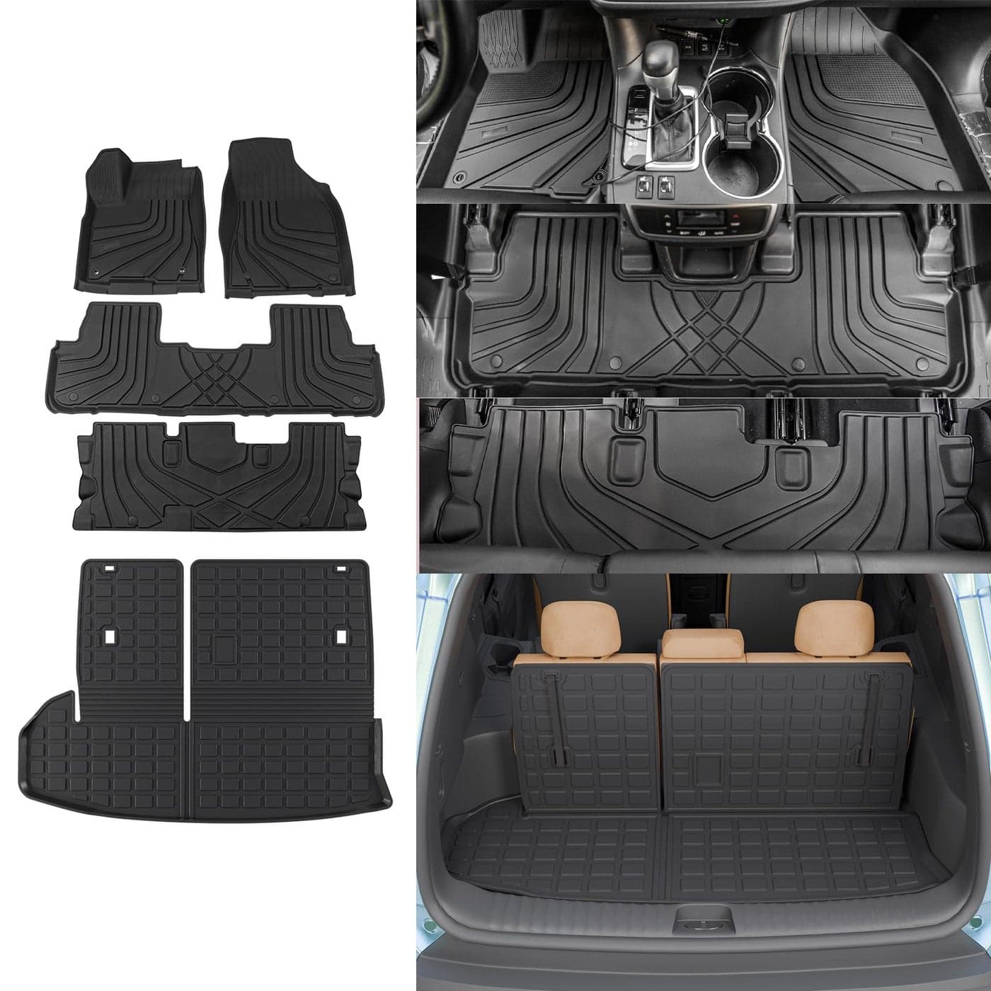 Rongtaod Floor Mat Compatible with 20142019 Toyota Highlander Trunk Mat Cargo Mat Cargo Liner Back Seat Cover Protector Floor Liner 2019 Highlander Accessories Trunk Mat with Backrest MatFloor Mat