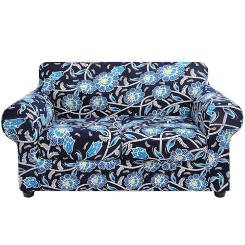 hyha Couch Cover, Loveseat Covers, Floral Pattern, Stretch, Printed, 3 Pieces, Sofa Slipcovers, for 2 Separate Cushion Couch Sofa, Washable Furniture Protector for Dogs(Loveseat, Bluebell)