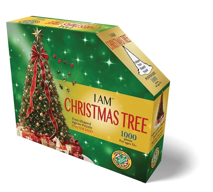 Madd CAPP I Am Christmas Tree 1000 Piece Puzzle Holiday TreeShaped Jigsaw Puzzle 32x38 Size Poster Reference Educational Fun Fact Booklet